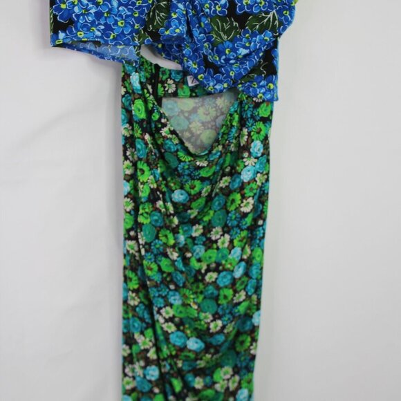 Zara Floral Midi Dress Stretch Asymmetrical Blue Green Print Blogger Fave SizeXS - Picture 8 of 16